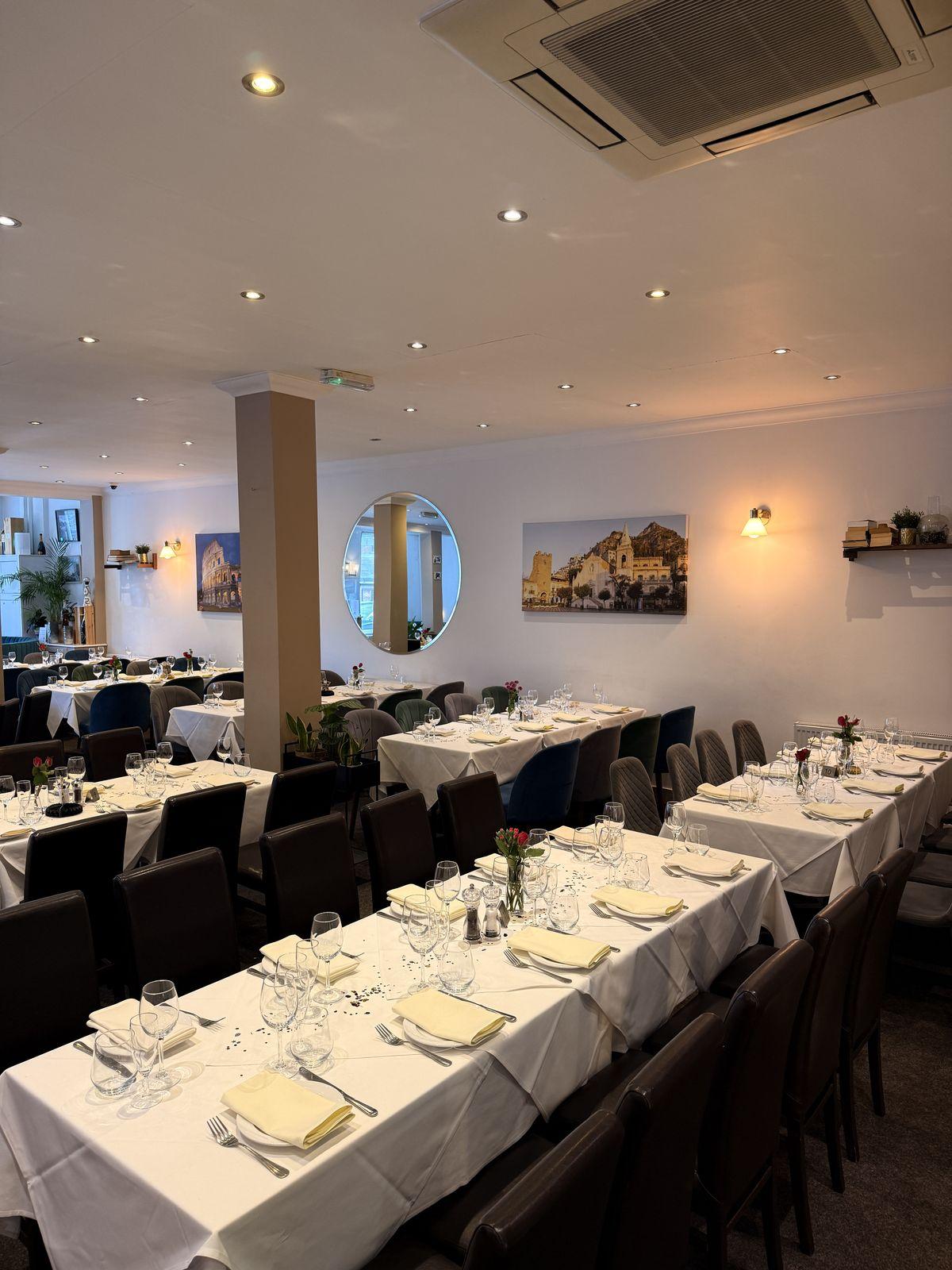 A long table set for a celebration